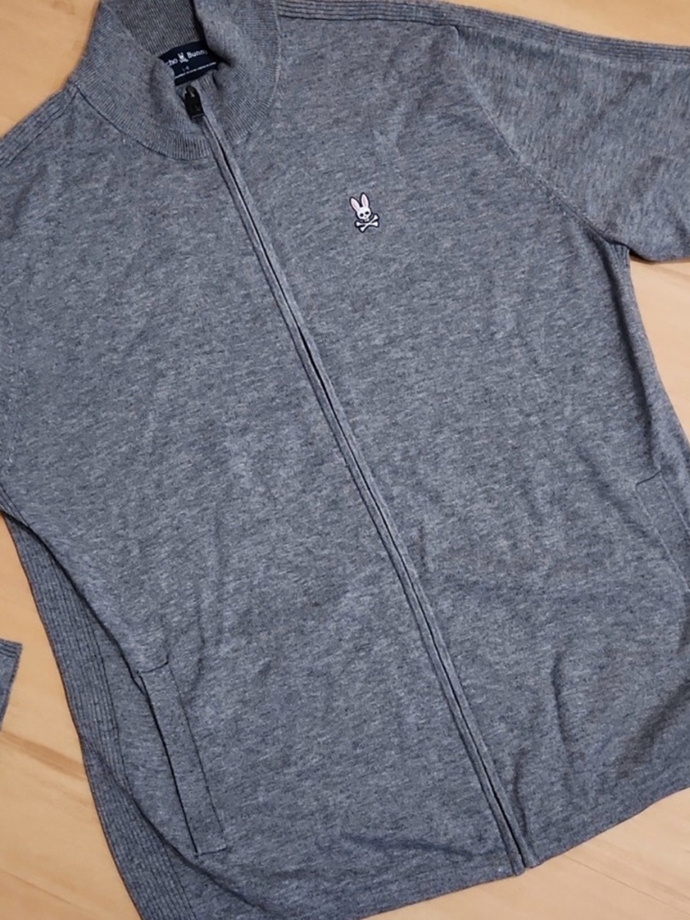 Psycho Bunny Heather Gray Knit Zip Sweater